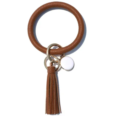Women Fashion Multiple Printing Pu Leather Bangle Tassel Key Chain
