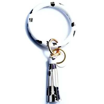 Women Fashion Multiple Printing Pu Leather Bangle Tassel Key Chain