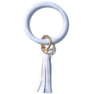 Women Fashion Multiple Printing Pu Leather Bangle Tassel Key Chain