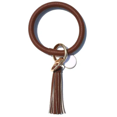 Women Fashion Multiple Printing Pu Leather Bangle Tassel Key Chain
