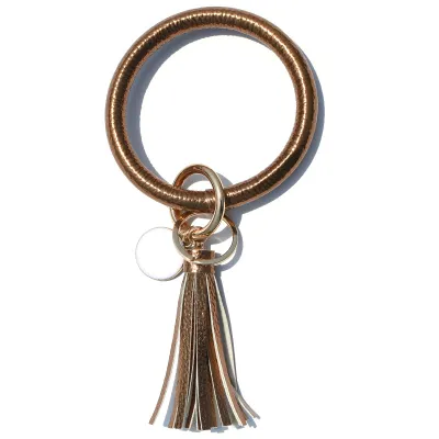 Women Fashion Multiple Printing Pu Leather Bangle Tassel Key Chain