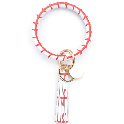 Women Fashion Multiple Printing Pu Leather Bangle Tassel Key Chain