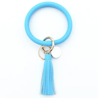 Women Fashion Multiple Printing Pu Leather Bangle Tassel Key Chain