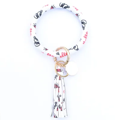 Women Fashion Multiple Printing Pu Leather Bangle Tassel Key Chain