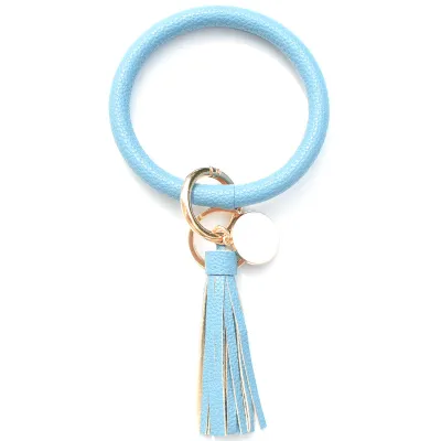 Women Fashion Multiple Printing Pu Leather Bangle Tassel Key Chain