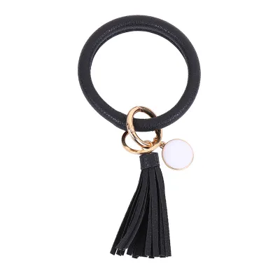 Women Fashion Multiple Printing Pu Leather Bangle Tassel Key Chain