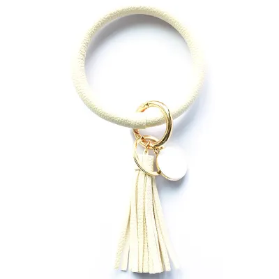 Women Fashion Multiple Printing Pu Leather Bangle Tassel Key Chain