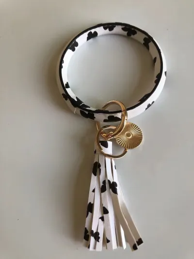 Women Fashion Multiple Printing Pu Leather Bangle Tassel Key Chain
