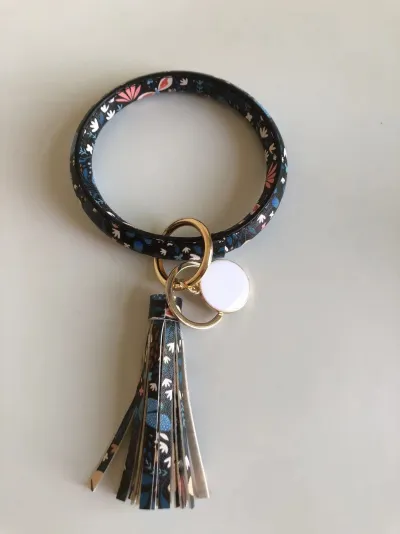 Women Fashion Multiple Printing Pu Leather Bangle Tassel Key Chain