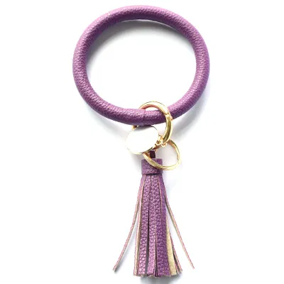 Women Fashion Multiple Printing Pu Leather Bangle Tassel Key Chain