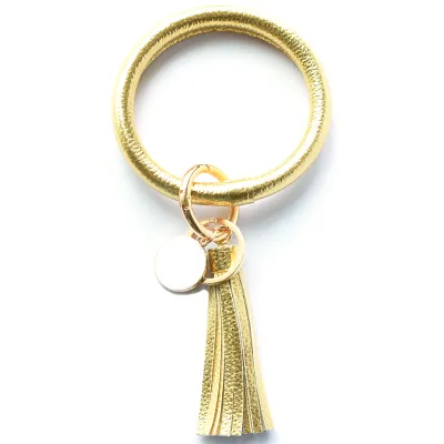 Women Fashion Multiple Printing Pu Leather Bangle Tassel Key Chain
