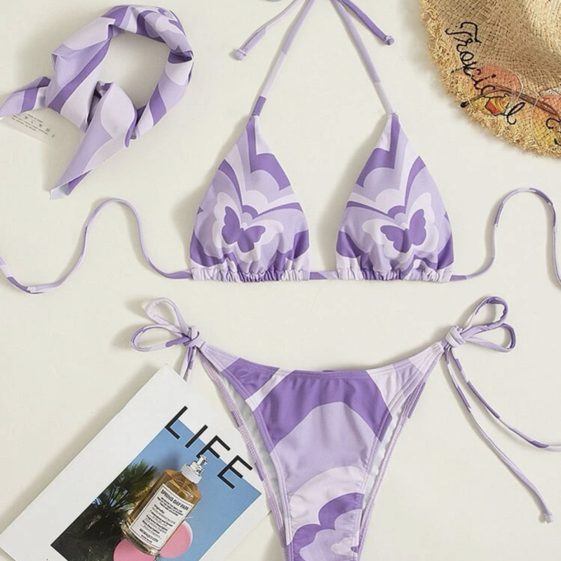 LOPILY Extreme Bikini Set Women's Polka Dot Triangle Bikini with String  Padded Swimwear Micro Bandage Swimsuit Spanx Swimwear Water Sports Clothing  Swimsuit (Lopily) - purple Floral, size: l : : Fashion