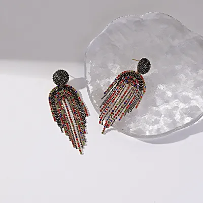 Women's Fashion Zircon Beaded Tassel Geometric Earrings Set