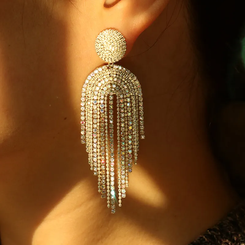 Women's Fashion Zircon Beaded Tassel Geometric Earrings Set