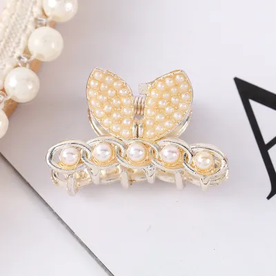 Women Fashion Small Imitation Pearls Bow Geometric Hair Claws