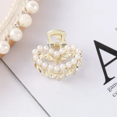 Women Fashion Small Imitation Pearls Bow Geometric Hair Claws