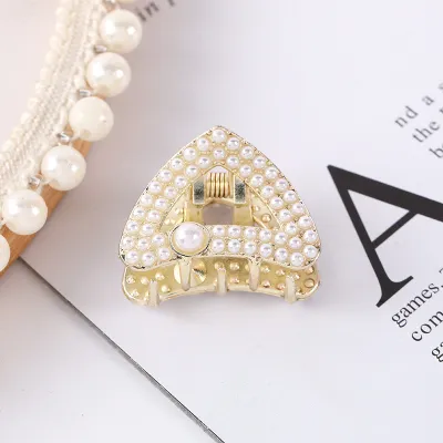 Women Fashion Small Imitation Pearls Bow Geometric Hair Claws