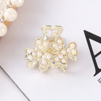 Women Fashion Small Imitation Pearls Bow Geometric Hair Claws