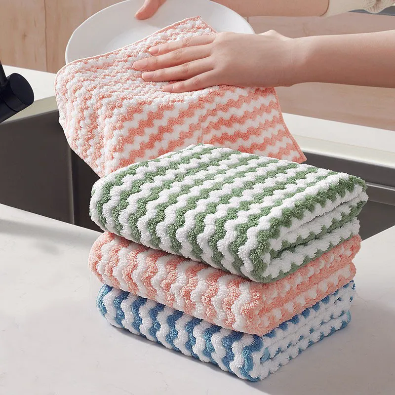 Simple Water Ripple Coral Velvet Thickened Wiping Table Cloth Lazy Dishcloth