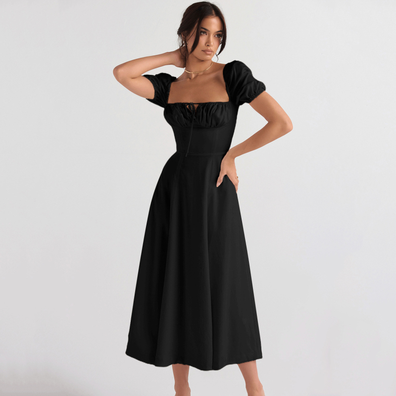 【AAKE】DESIGN PUFF T Wholesale Women Fashiona Elegant Puff Sleeve Square Neck Dress