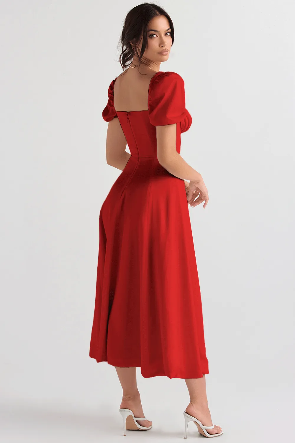 Wholesale Women Fashiona Elegant Puff Sleeve Square Neck Dress