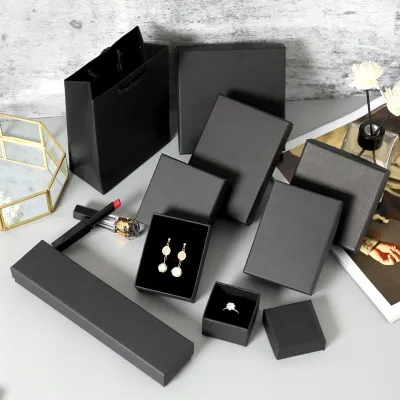 Simple Black Kraft Paper Necklace Earrings Ring Jewelry Packaging Box