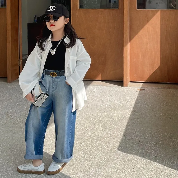 Children Kids Baby Fashion Girls Loose Denim Jeans Pants High Waist Cotton