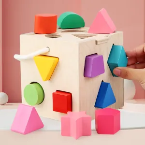 Kids Baby Shape Matching Intelligence Box Wooden Building Block Toys