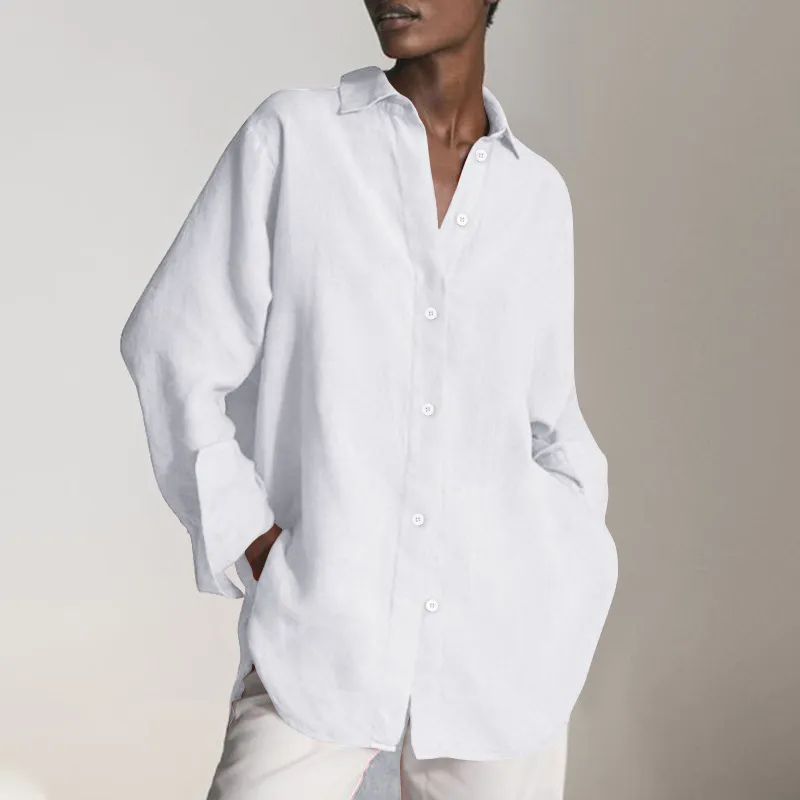 Wholesale Women Fashion Elegant Solid Button Down Oversized Loose Long  Sleeve Shirt Blouse