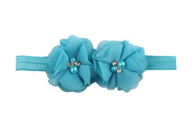 Children Baby Girls Solid Color Chiffon Flower Nylon Headband for Kids Accessories