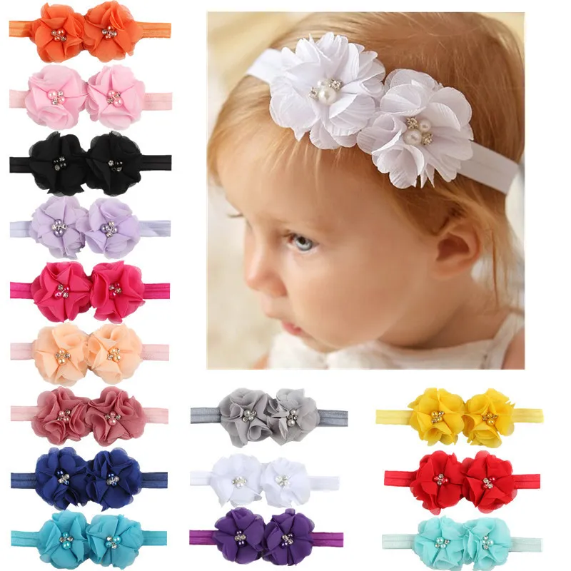 Children Baby Girls Solid Color Chiffon Flower Nylon Headband for Kids Accessories