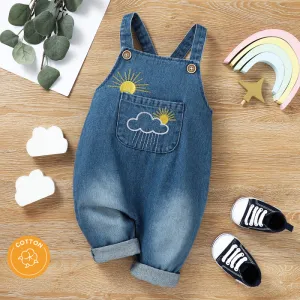 Toddlers Newborn Baby Girls Boys Cloud Embroidered Cute Denim Overalls Cotton Casual Unisex