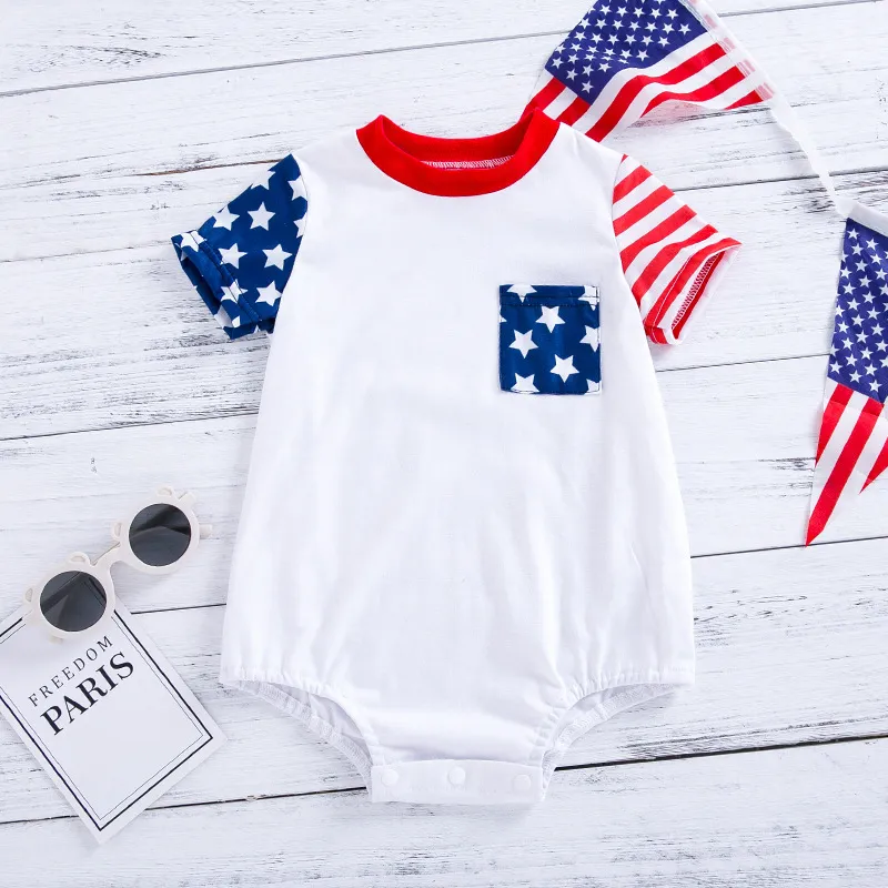 Toddlers Newborn Baby Girls Boys Casual Basic Short Sleeve Independence Day Print Bodysuit Unisex Cotton