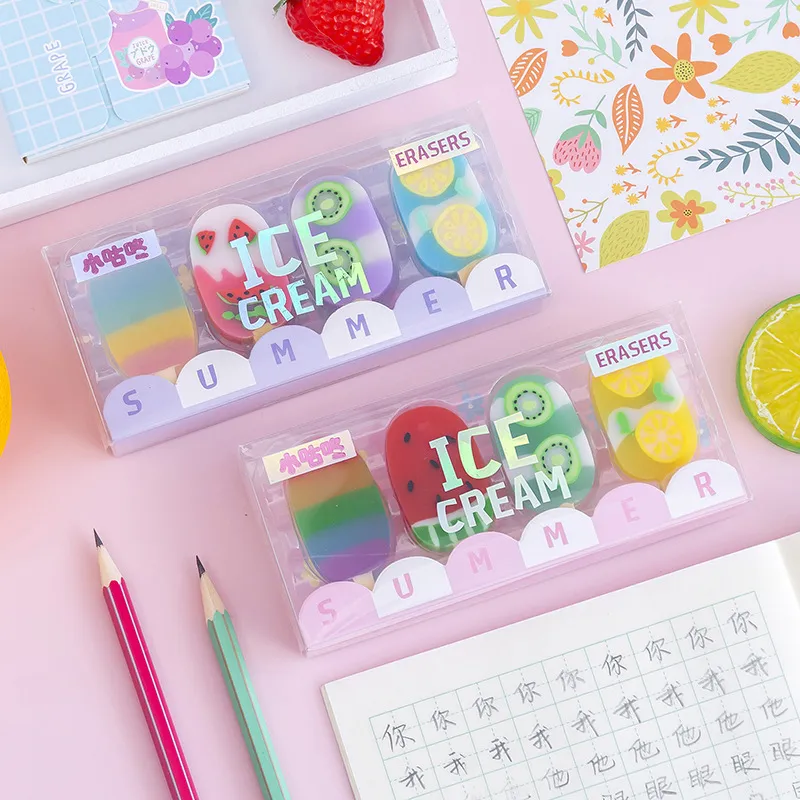 Cartoon Creative Summer Ice Cream Colorful Eraser Set