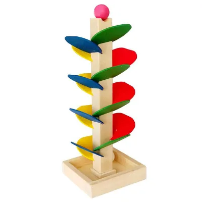 Kids Baby Wooden Marble Track Assembled Early Education Building Block Toy