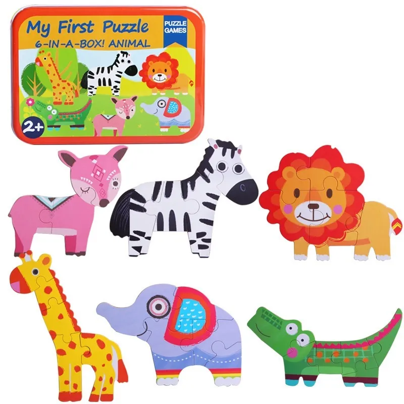 Children Baby Wooden Cartoon Animal Transportation Puzzle Educational Toy