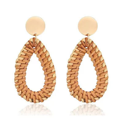 Women Fashion Vintage Vine Woven Braided Circles Hollow Drop Earrings
