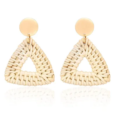 Women Fashion Vintage Vine Woven Braided Circles Hollow Drop Earrings
