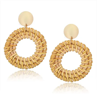 Women Fashion Vintage Vine Woven Braided Circles Hollow Drop Earrings