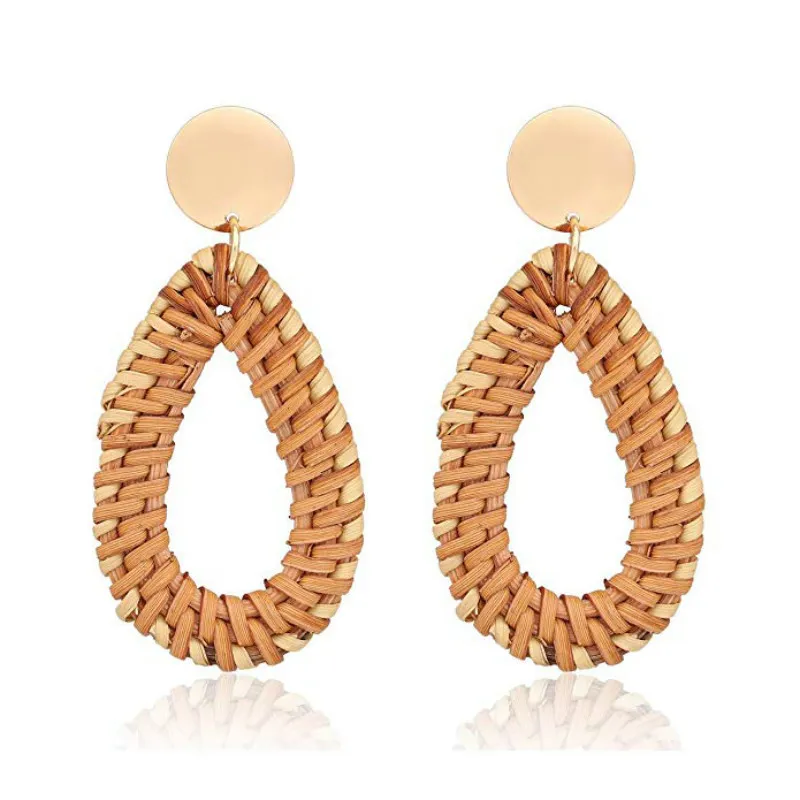 Women Fashion Vintage Vine Woven Braided Circles Hollow Drop Earrings