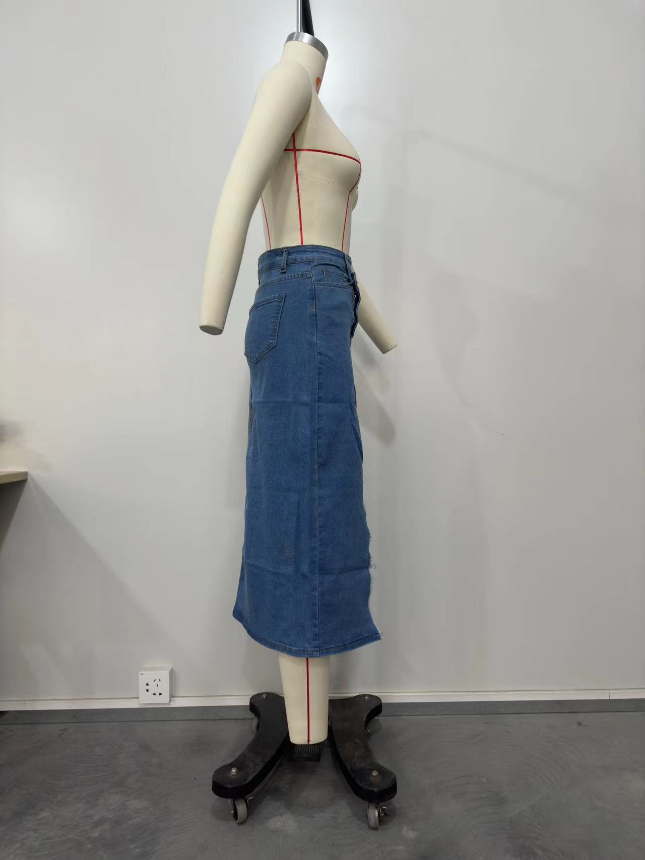 Wholesale Women'S Fashion Raw Edge Slit Irregular Denim Skirt