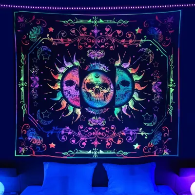 Fashion Fluorescent Luminous Lion Skull Tapestry Background Cloth for Bedroom