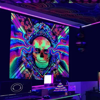 Fashion Fluorescent Luminous Lion Skull Tapestry Background Cloth for Bedroom