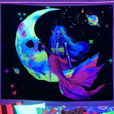 Fashion Fluorescent Luminous Lion Skull Tapestry Background Cloth for Bedroom