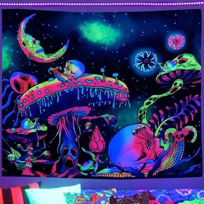 Fashion Fluorescent Luminous Lion Skull Tapestry Background Cloth for Bedroom