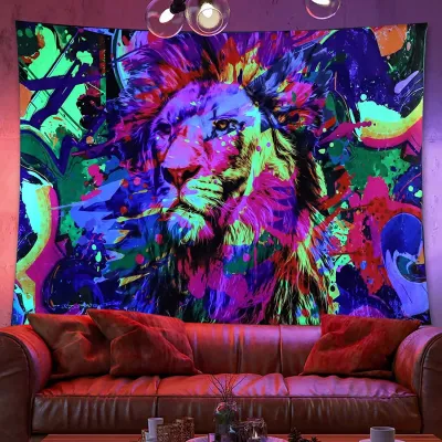 Fashion Fluorescent Luminous Lion Skull Tapestry Background Cloth for Bedroom