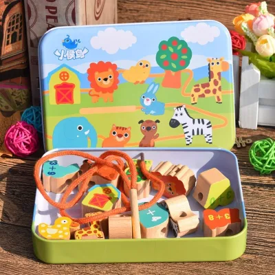 Kids Baby Fashion Beaded Cartoon Wooden Beads Threading Educational Toys