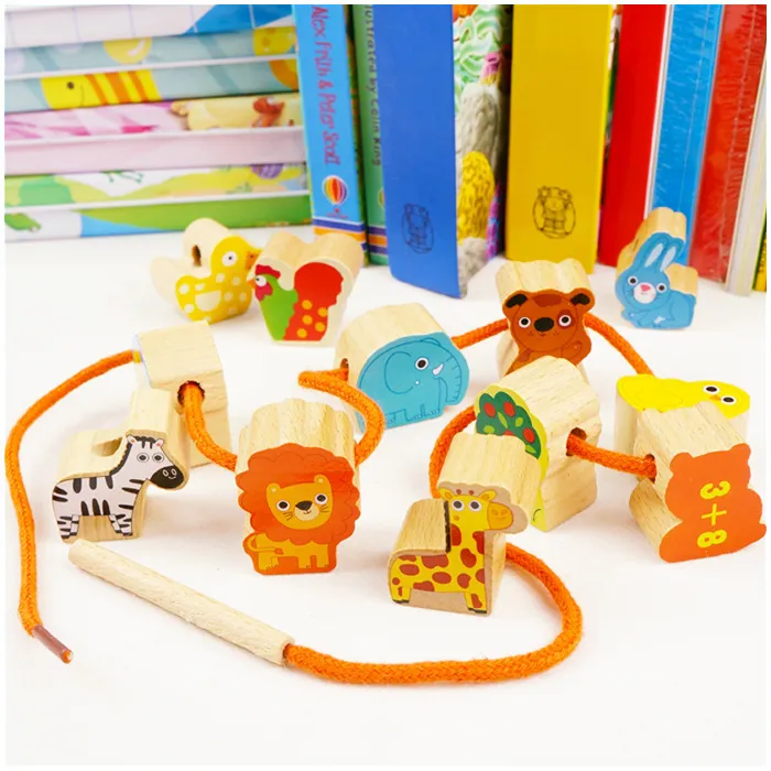 Kids Baby Fashion Beaded Cartoon Wooden Beads Threading Educational Toys