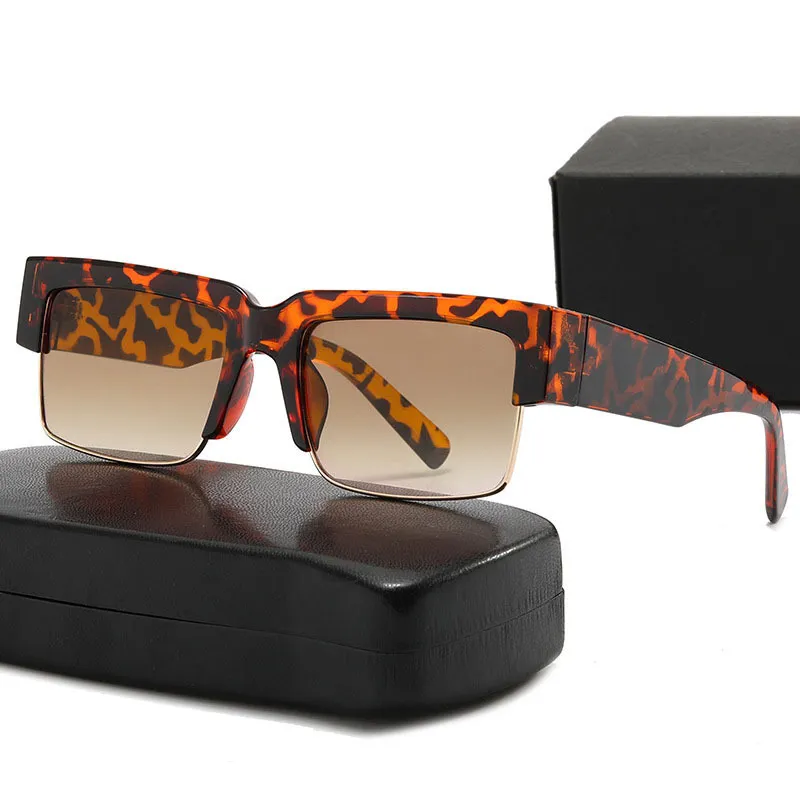 Men's And Women's Fashion Leopard Casual Retro Half Frame Square Plastic Sunglasses