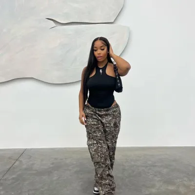 Women Fashion Casual Camouflage Printed Street Cargo Pants